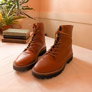 Madewell Citywalk Lugsole Leather Zip Up Boots - Tan English Saddle - Sz 8